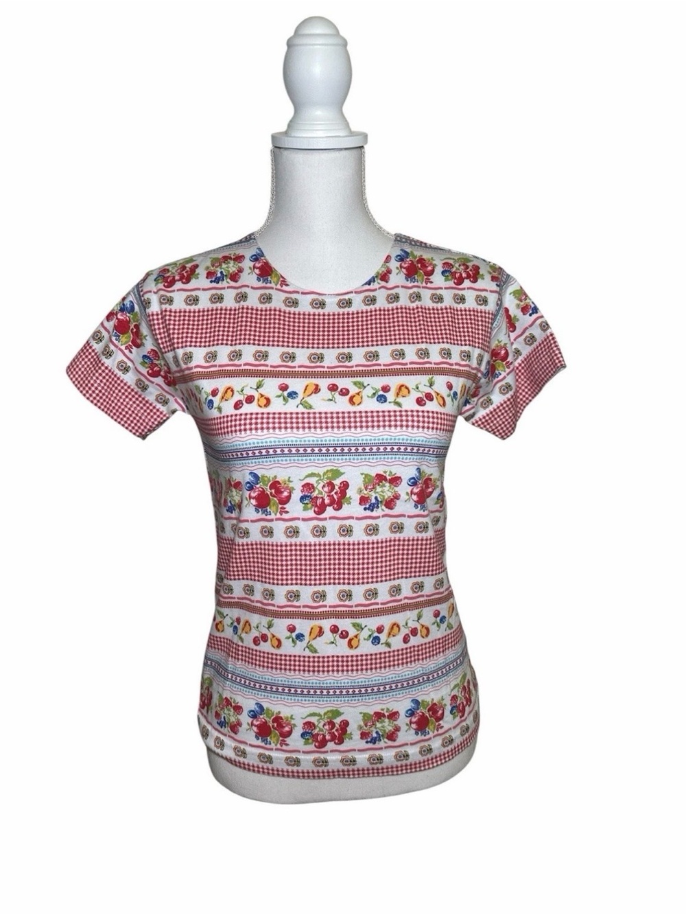 GAP Red & White Striped Floral Gingham Short Sleeve Tee